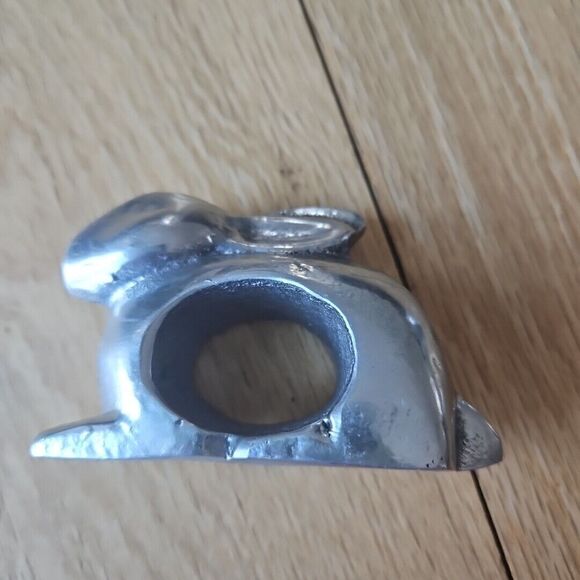 Vintage Pewter Napkin Rings Farmhouse Animal Set Of 2- Rabbit & Chicken - Picture 3 of 15